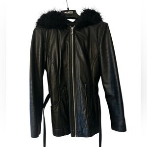 Wilsons Leather Black Jacket with Fur Trim
